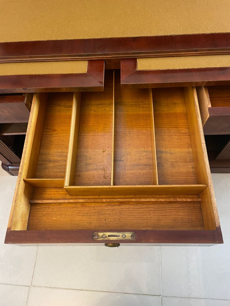 Unusual Antique Victorian Quality Figured Mahogany Kneehole Architects Desk - Image 11